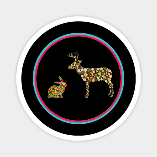 Dotted Winter Reindeer and Rabbit Magnet